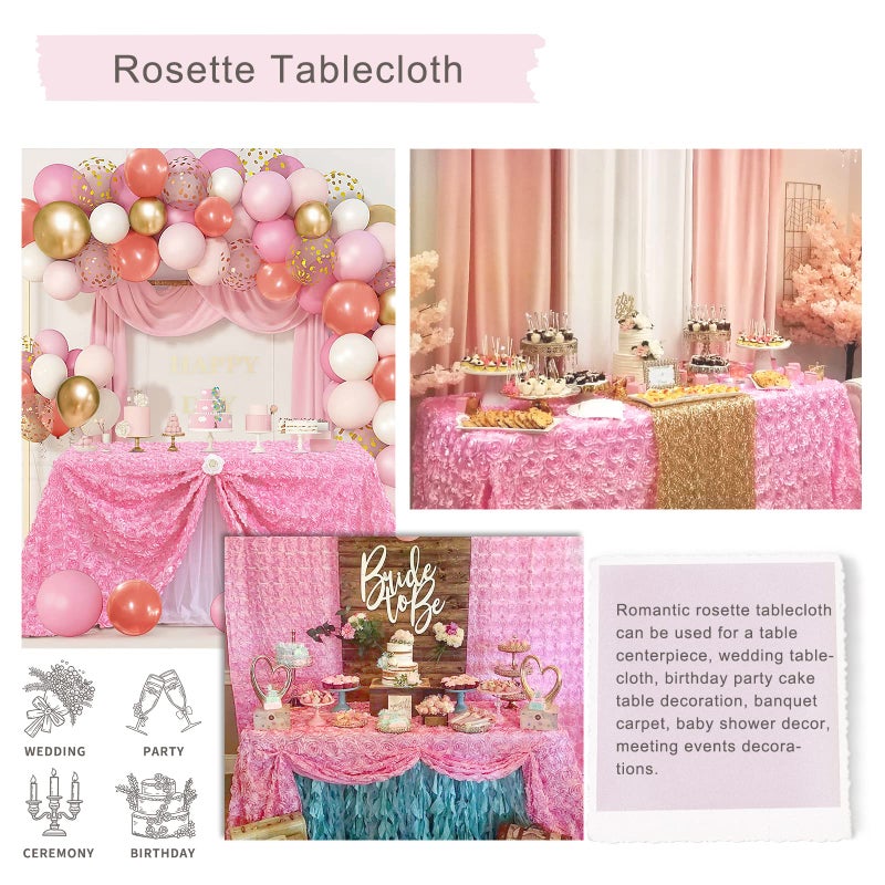 Fanqisi Pink Rosette Tablecloth 50x80 Inches Wholesale Rectangle Table Cover Rosette 3D Satin Tablecloth for Dinner Wedding Birthday Party Reception Table Decoration - Image 5